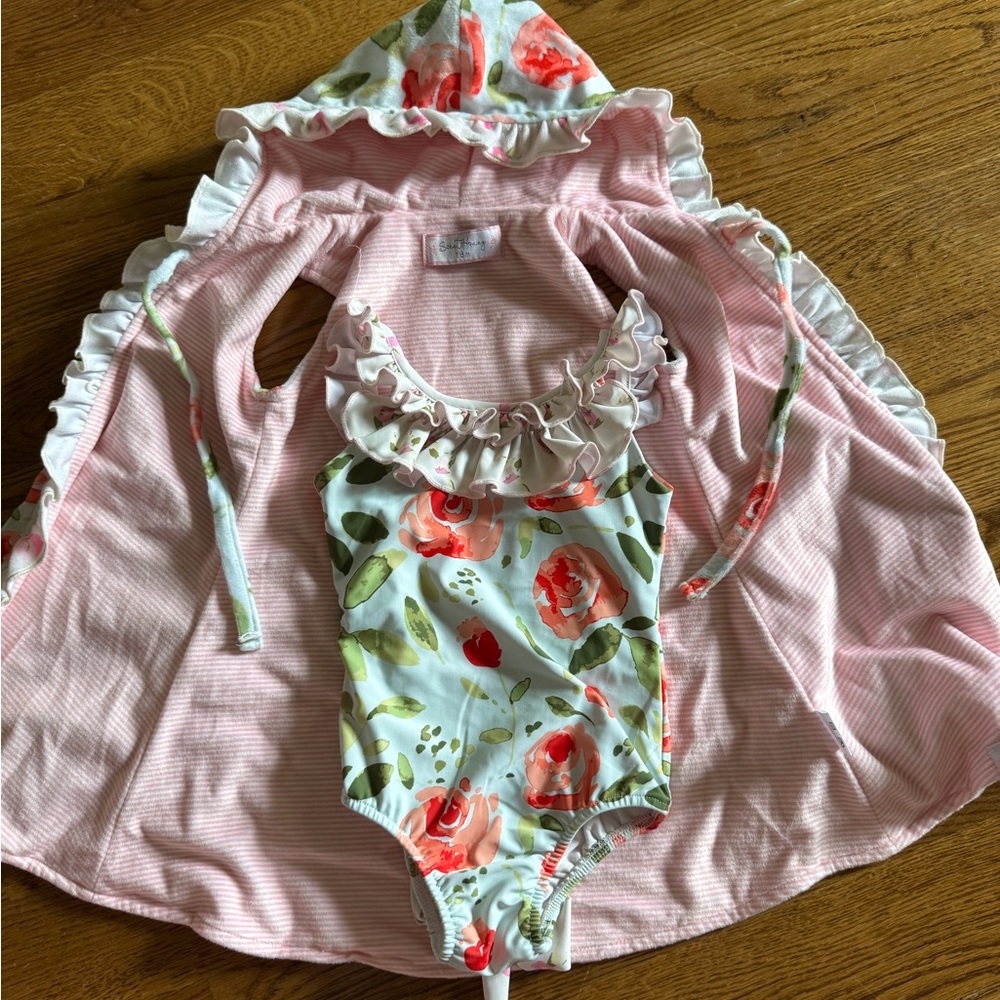 Floral Baby Swimsuit with Pink Cover-Up